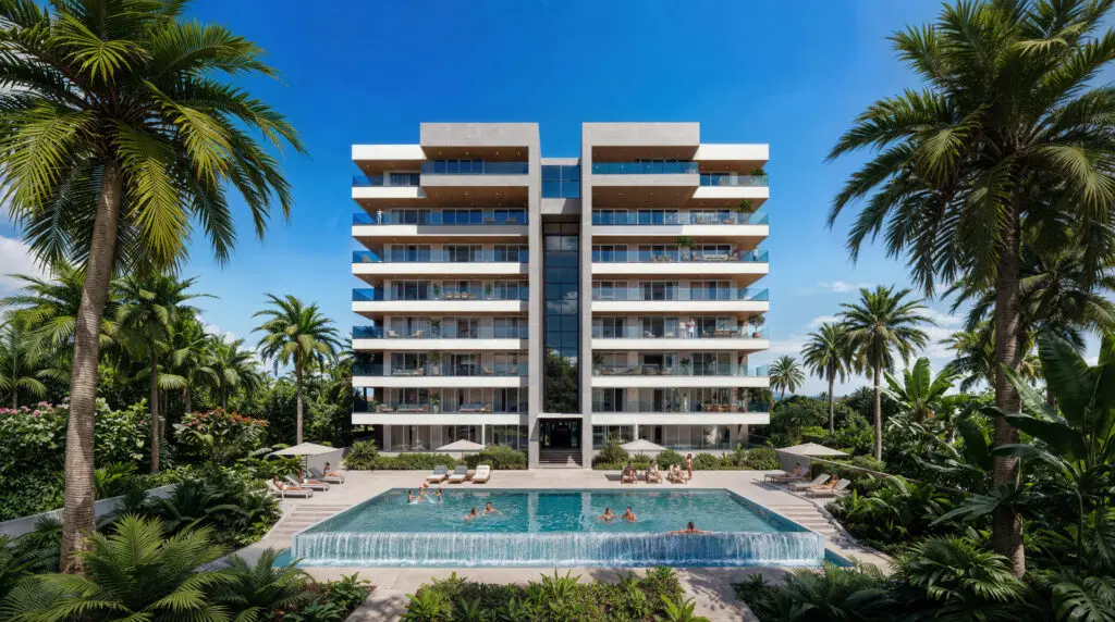 T-Residence modern development Sint Maarten with shared pool and tropical landscaping